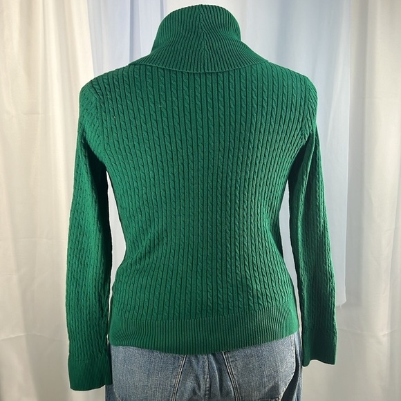 Jeanne Pierre green cable knit cotton v-neck long sleeves sweater medium - Picture 2 of 6